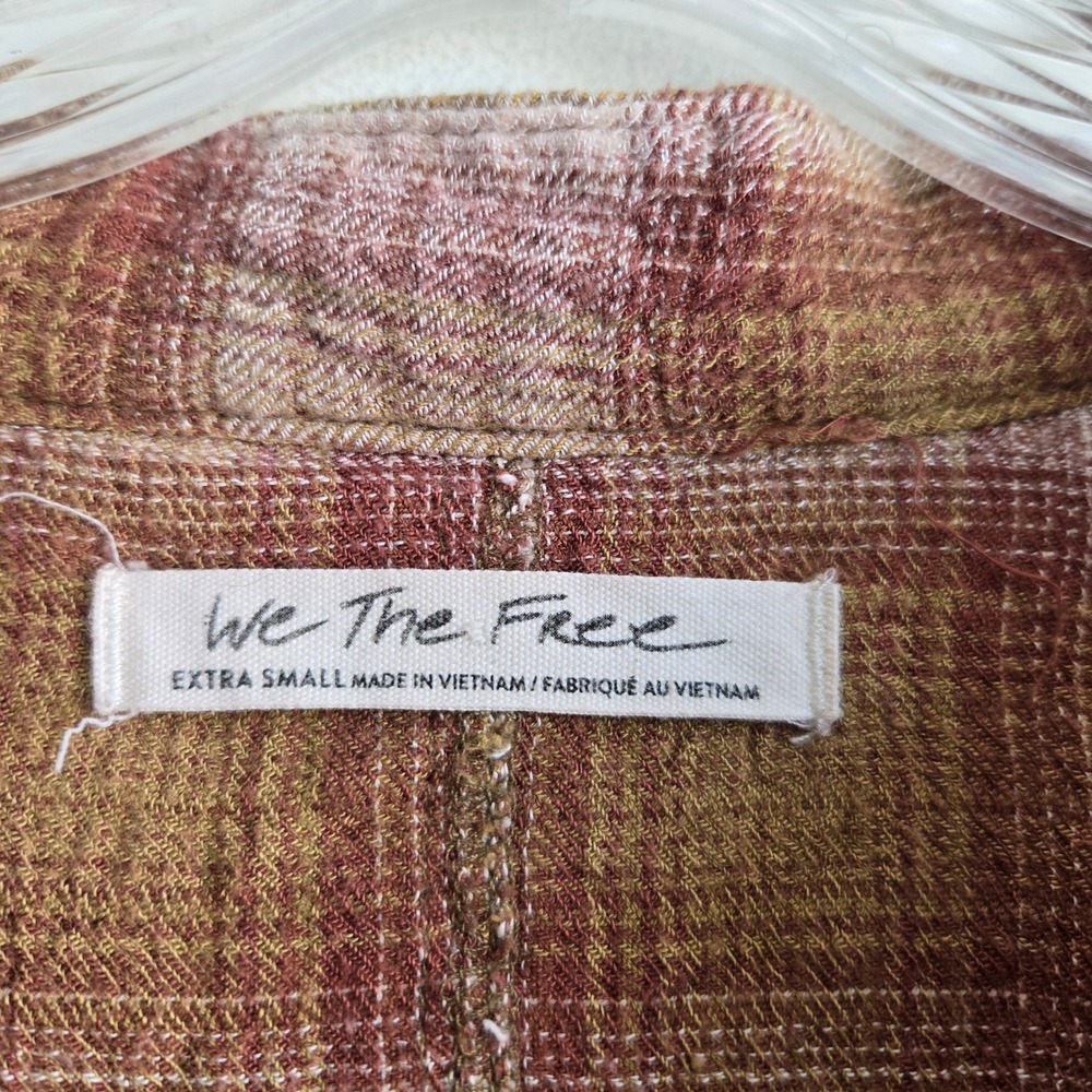 We The Free XS Plaid Mini Dress Womens Brown Excellent Balloon Sleeve Distressed - Picture 3 of 7